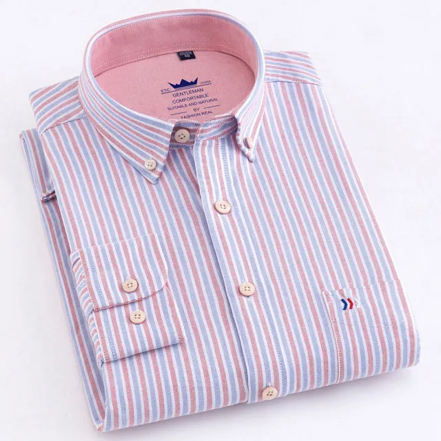 Men Casual 100% Cotton Oxford Striped Shirt