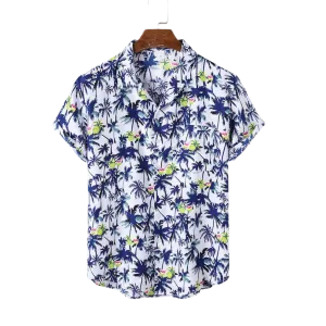 Men's Cotton Coconut Revere Collar Tree Print Short Sleeve Shirt