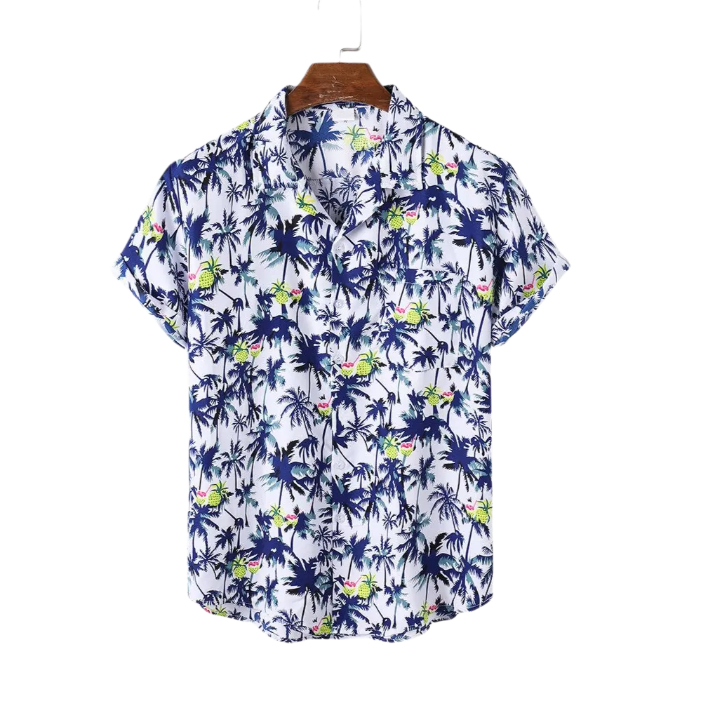 Men's Cotton Coconut Revere Collar Tree Print Short Sleeve Shirt