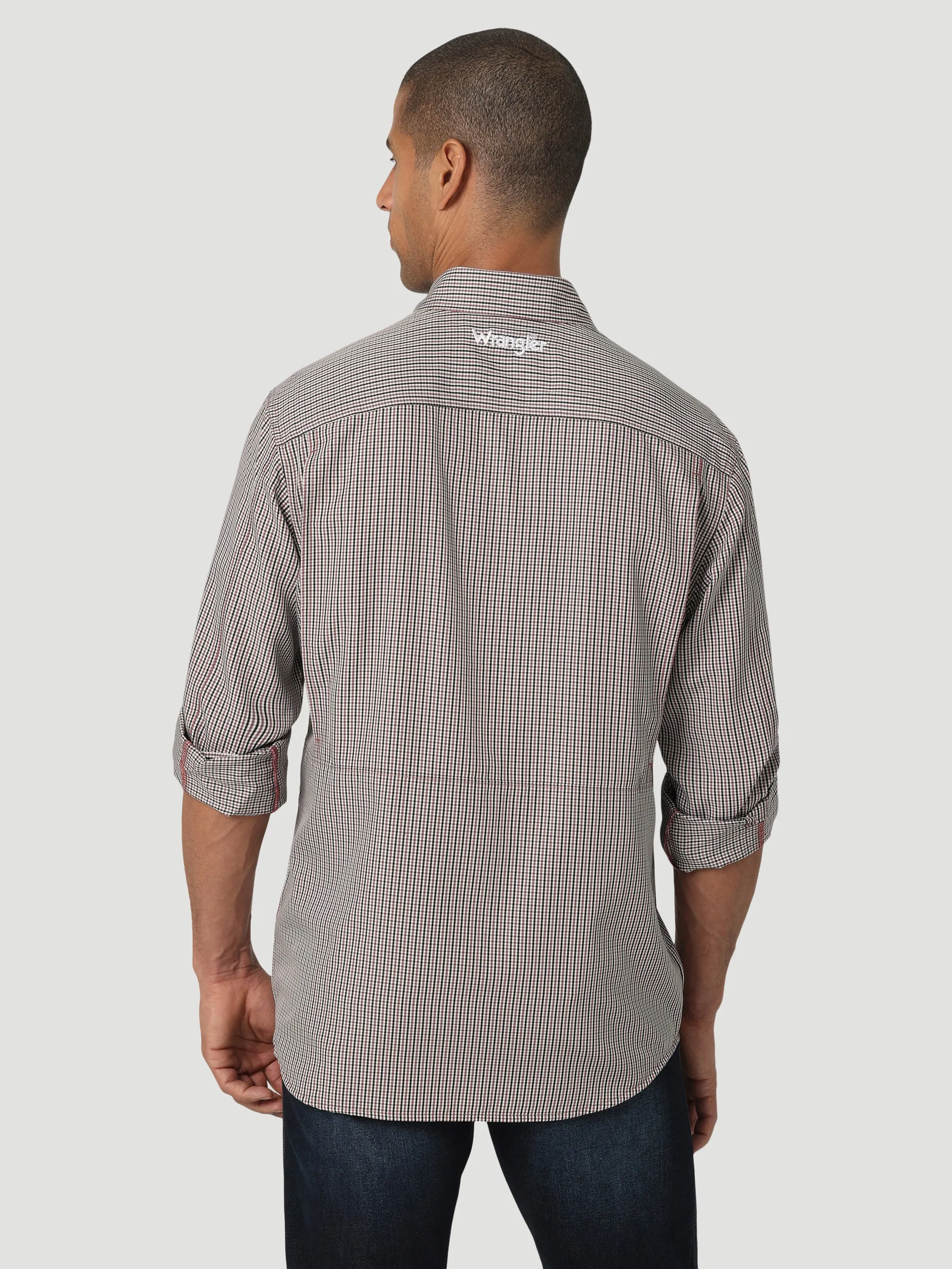 Mens Wrangler Performance Button Up- Red Check