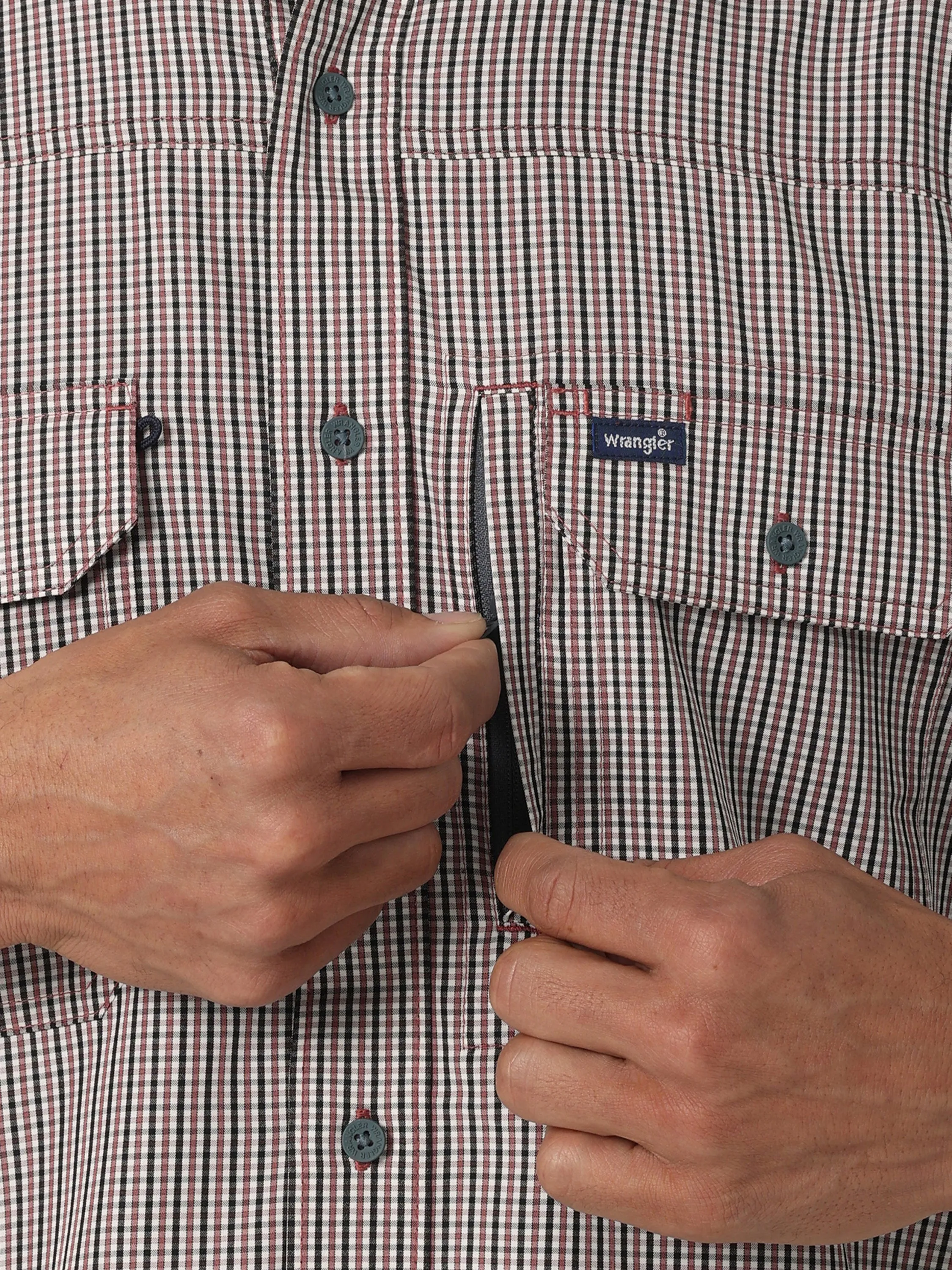 Mens Wrangler Performance Button Up- Red Check