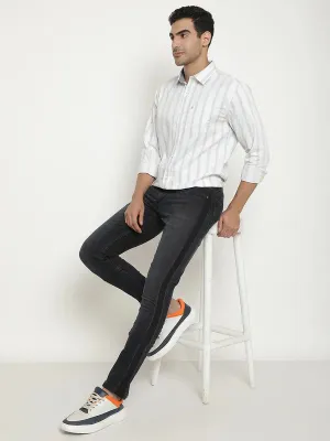 Mettle Men White Opaque Striped Casual Shirt