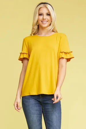 Mustard Ruffle Sleeve SS Top