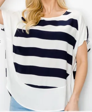 Navy Stripe Jersey and Solid Mixed Tunic Top