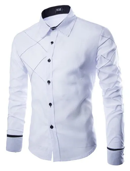 NEW Mens Slim Fit Unique Men Shirts Plaid Casual Long Sleeve Dress Striped Shirt For Clothes