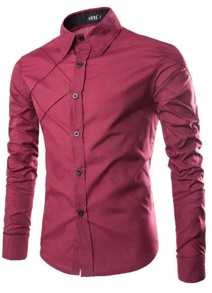 NEW Mens Slim Fit Unique Men Shirts Plaid Casual Long Sleeve Dress Striped Shirt For Clothes