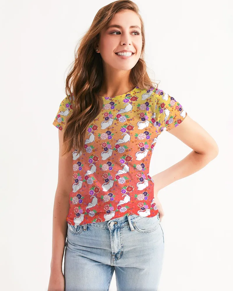 Orange to Yellow Kimono Cats Women's Tee