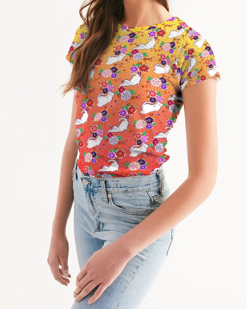 Orange to Yellow Kimono Cats Women's Tee