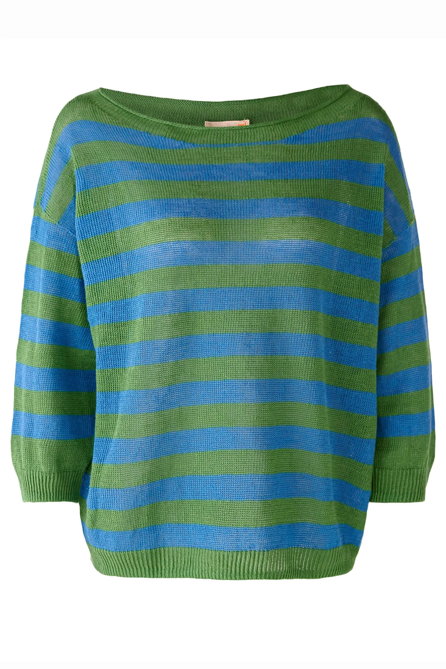 Oui 78825 Green & Blue Stripe Wide Neck Linen Jumper