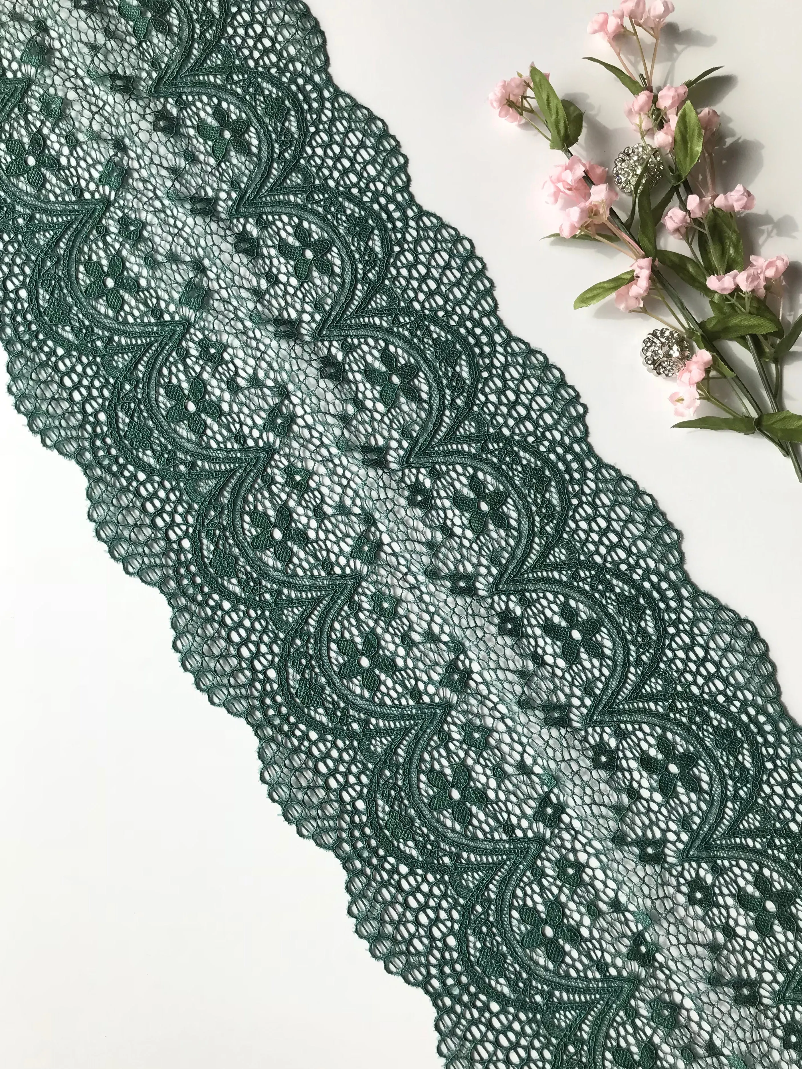 Pine Green 7.5" Wide Stretch Lace