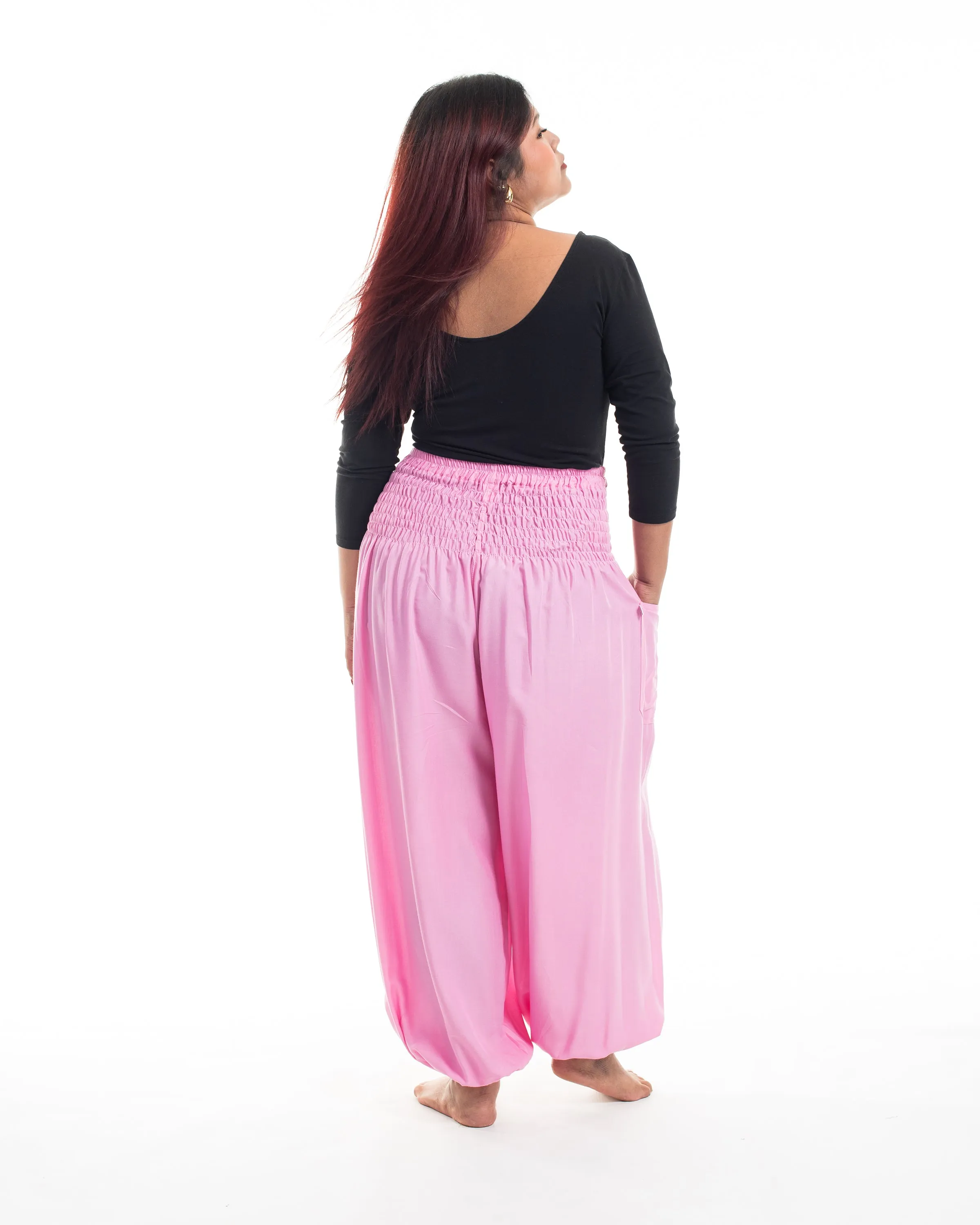 Plus Size Solid Color Women's Harem Pants in Light Pink