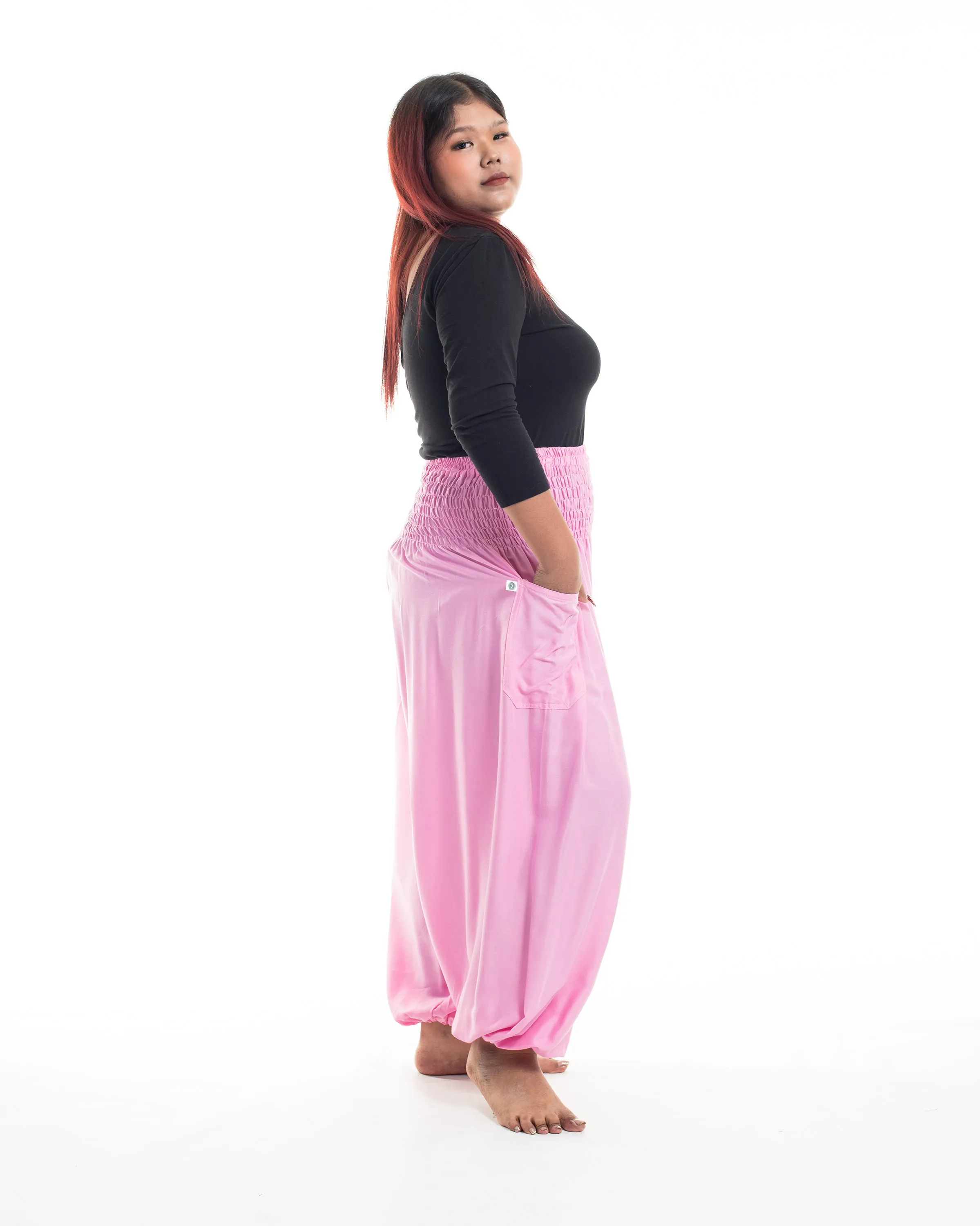 Plus Size Solid Color Women's Harem Pants in Light Pink