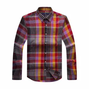 PRL Men's Checkered Yellow Red Purple  Button-Down  Long Sleeve Shirt