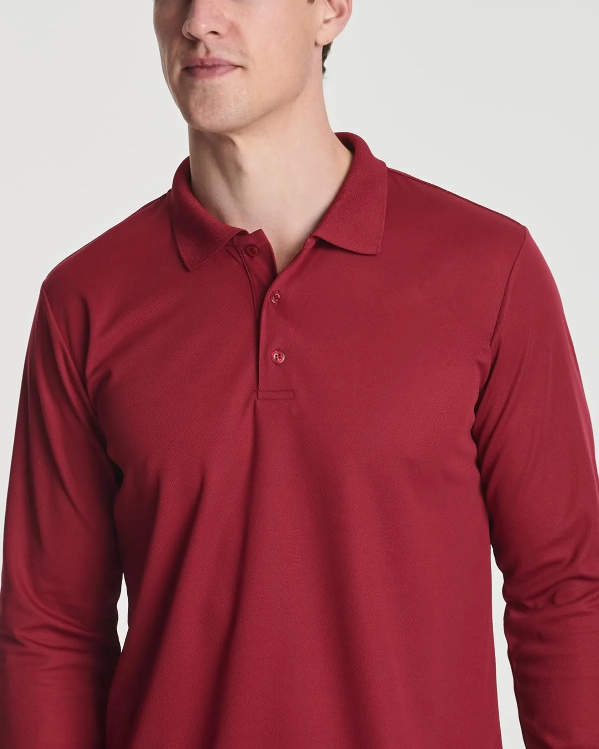 Real Essentials 3 Pack Men's Dry Fit Long-Sleeve Active Polo Shirt Casual Performance Golf (Available in Big & Tall)