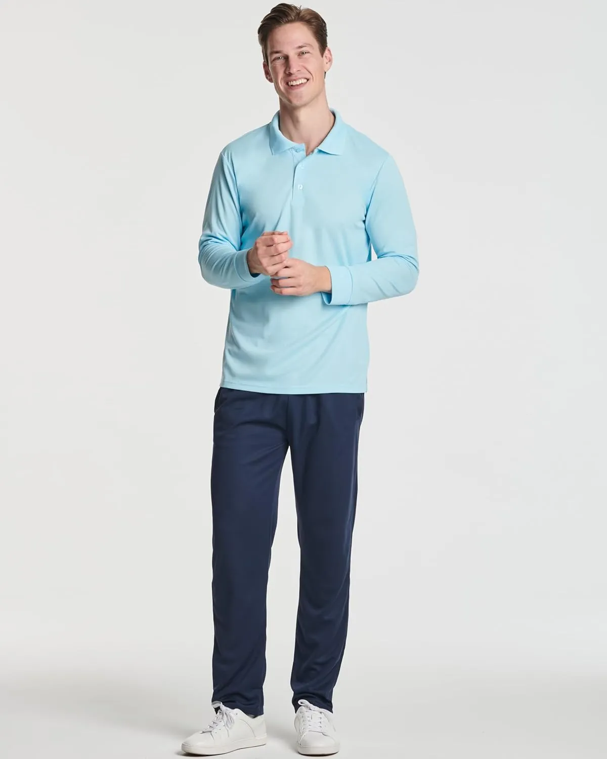 Real Essentials 3 Pack Men's Dry Fit Long-Sleeve Active Polo Shirt Casual Performance Golf (Available in Big & Tall)