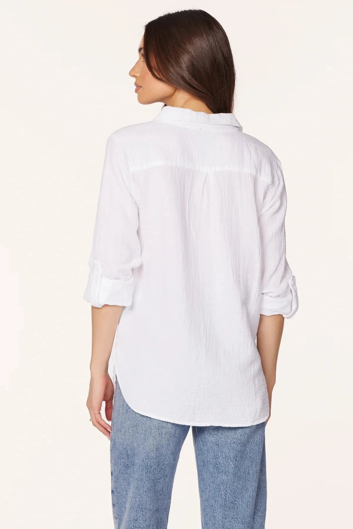 Roll Sleeve Button Front Collar Shirt