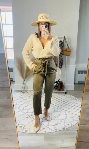 SATIN BELTED PANTS OLIVE