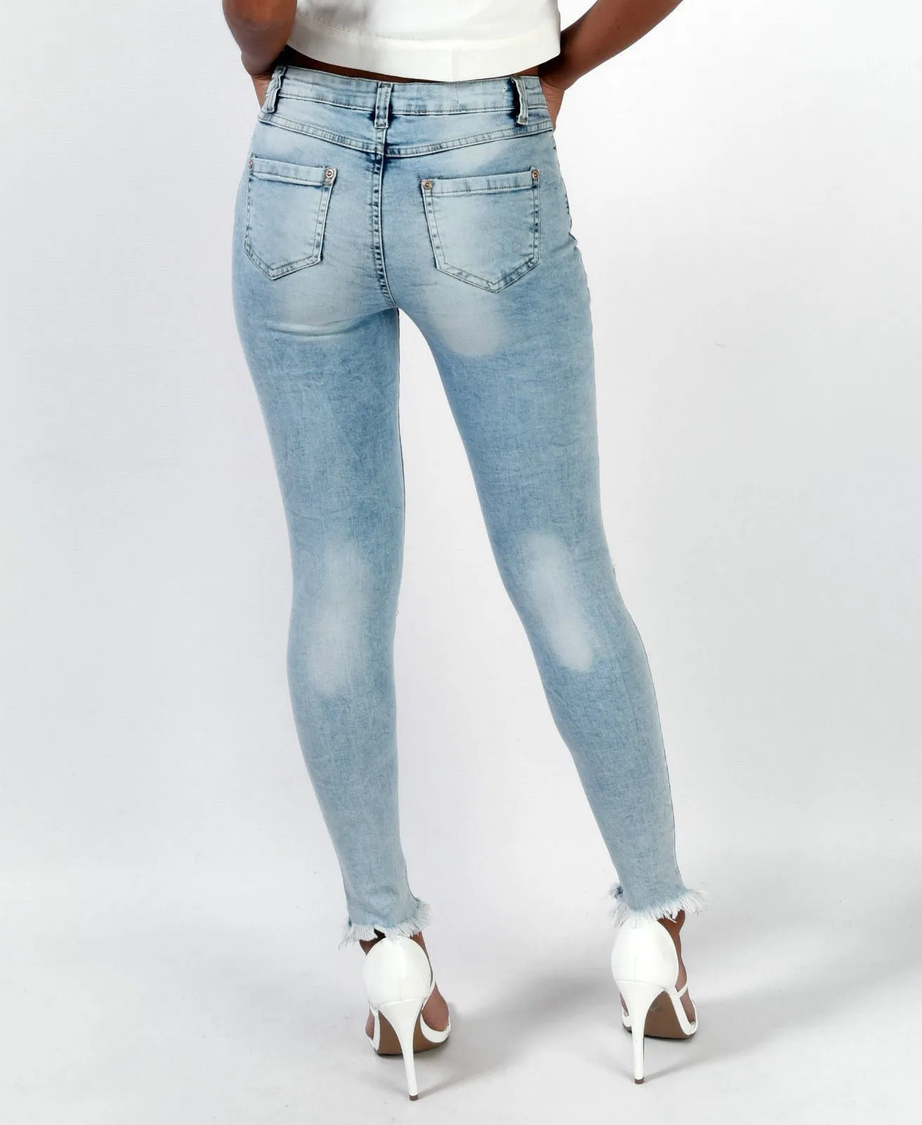 Sexy Light Blue Hole Low Waist Slim Pants