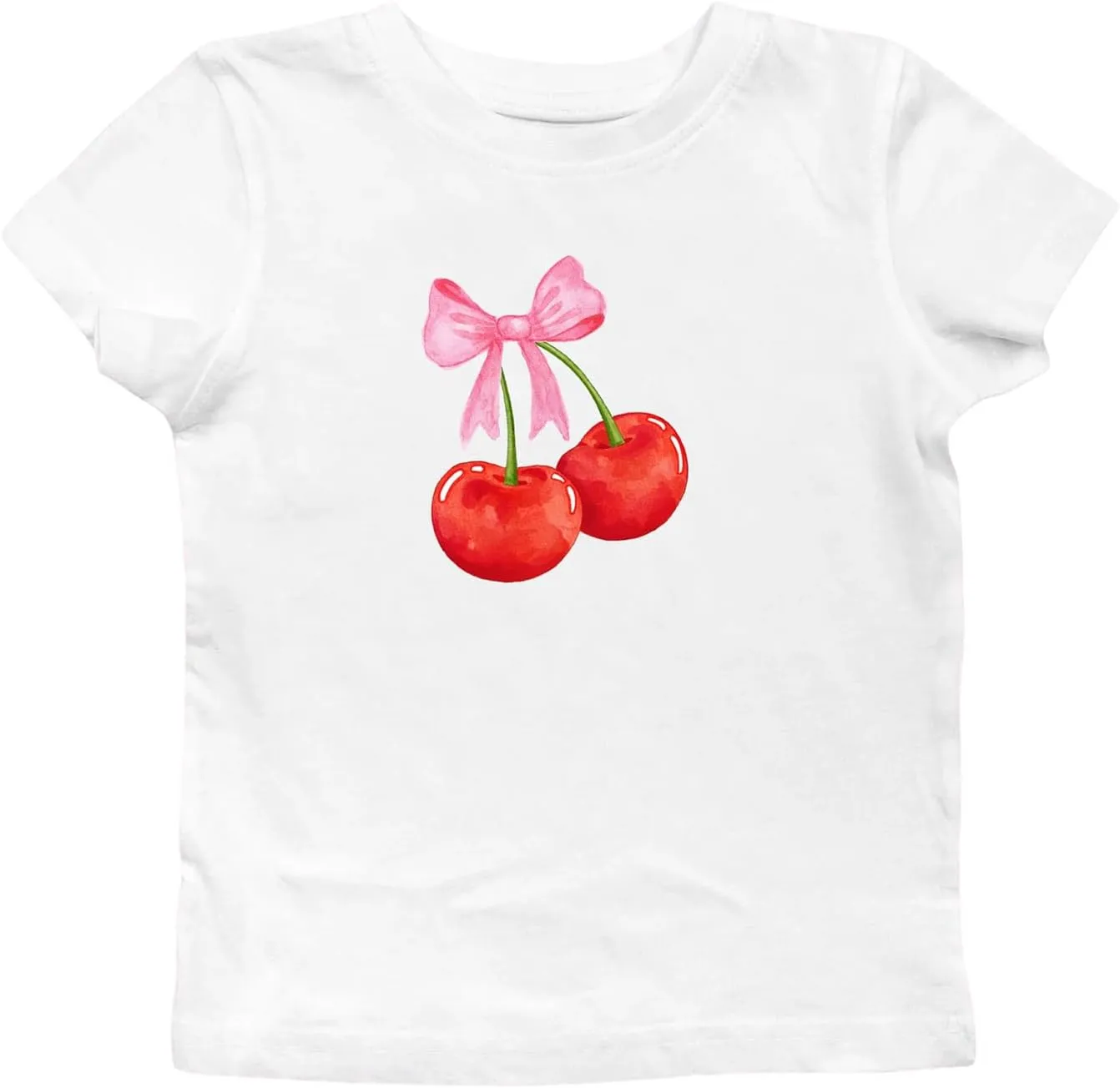Short Sleeve Graphic T Shirts for Women Teens Y2k Bow Print Aesthetic Crop Tops Cute Baby Tee Summer Fashion 2024