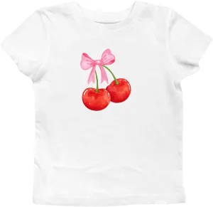 Short Sleeve Graphic T Shirts for Women Teens Y2k Bow Print Aesthetic Crop Tops Cute Baby Tee Summer Fashion 2024