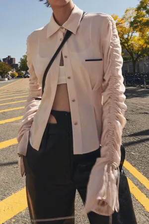 Silk Open-Back Fitted Strappy Sleeve Blouse