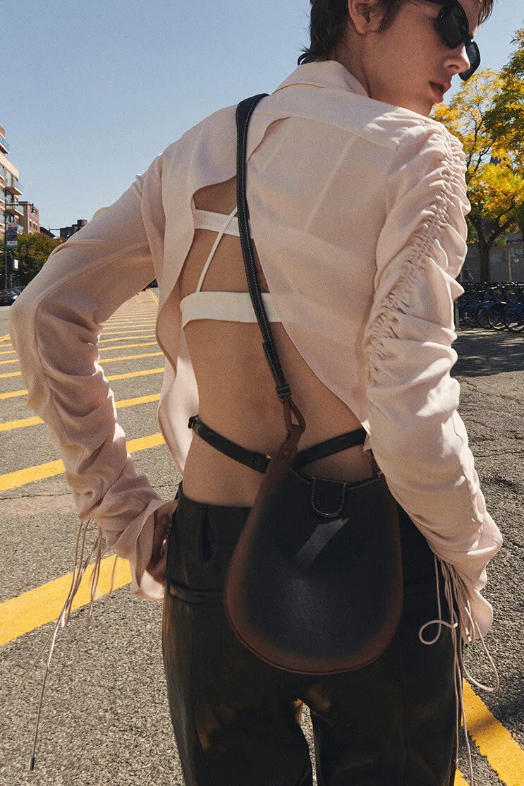 Silk Open-Back Fitted Strappy Sleeve Blouse