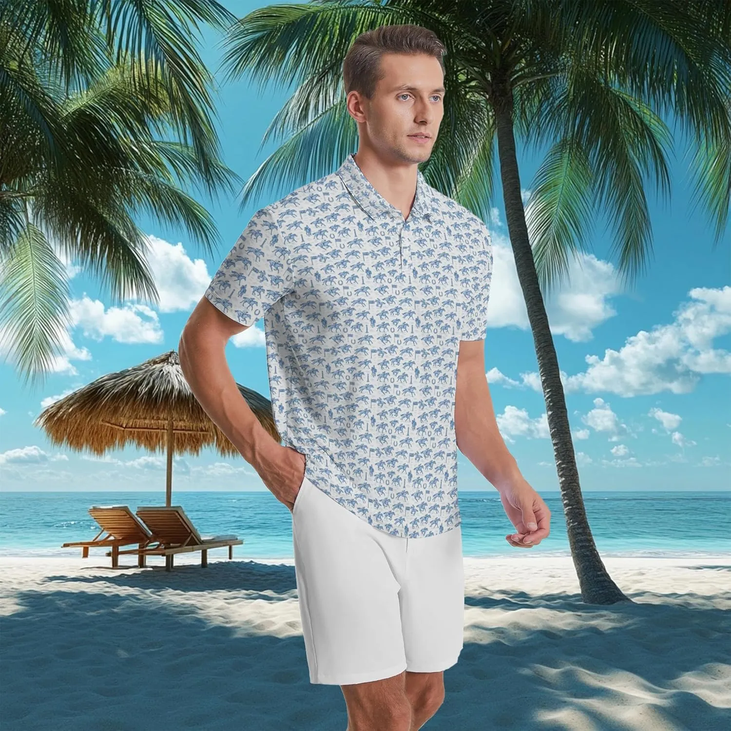 SKYNORA Golf Shirts for Men, Polo Shirts Short Sleeve Moisture Wicking Quick Dry Performance Print Golf Polo Shirts for Men