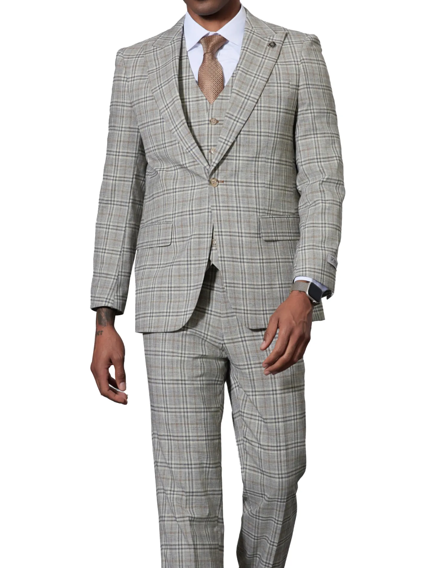 Stacy Adams Glen Plaid Classic Fit Vested Suit - Gray