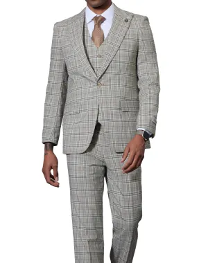 Stacy Adams Glen Plaid Classic Fit Vested Suit - Gray