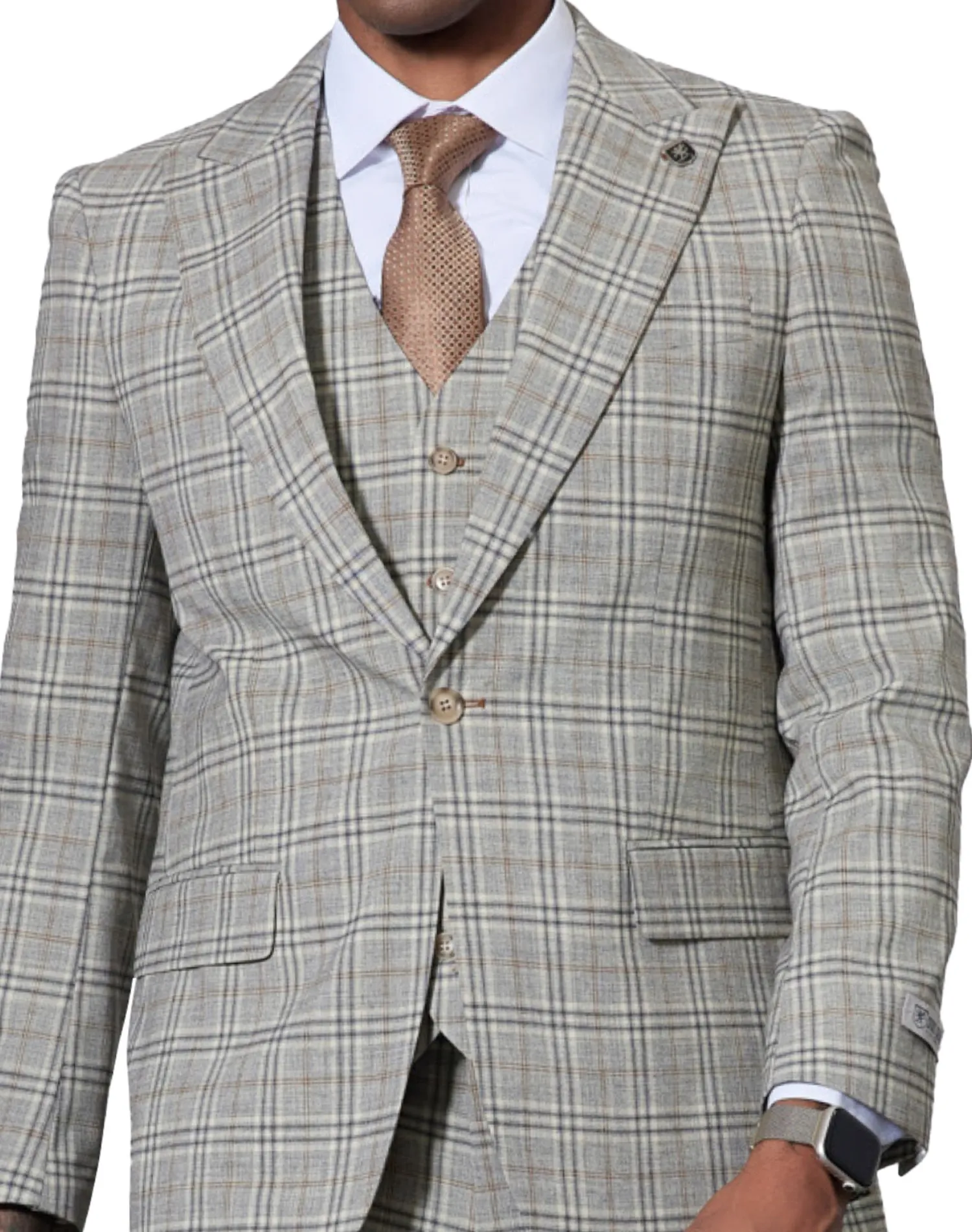 Stacy Adams Glen Plaid Classic Fit Vested Suit - Gray