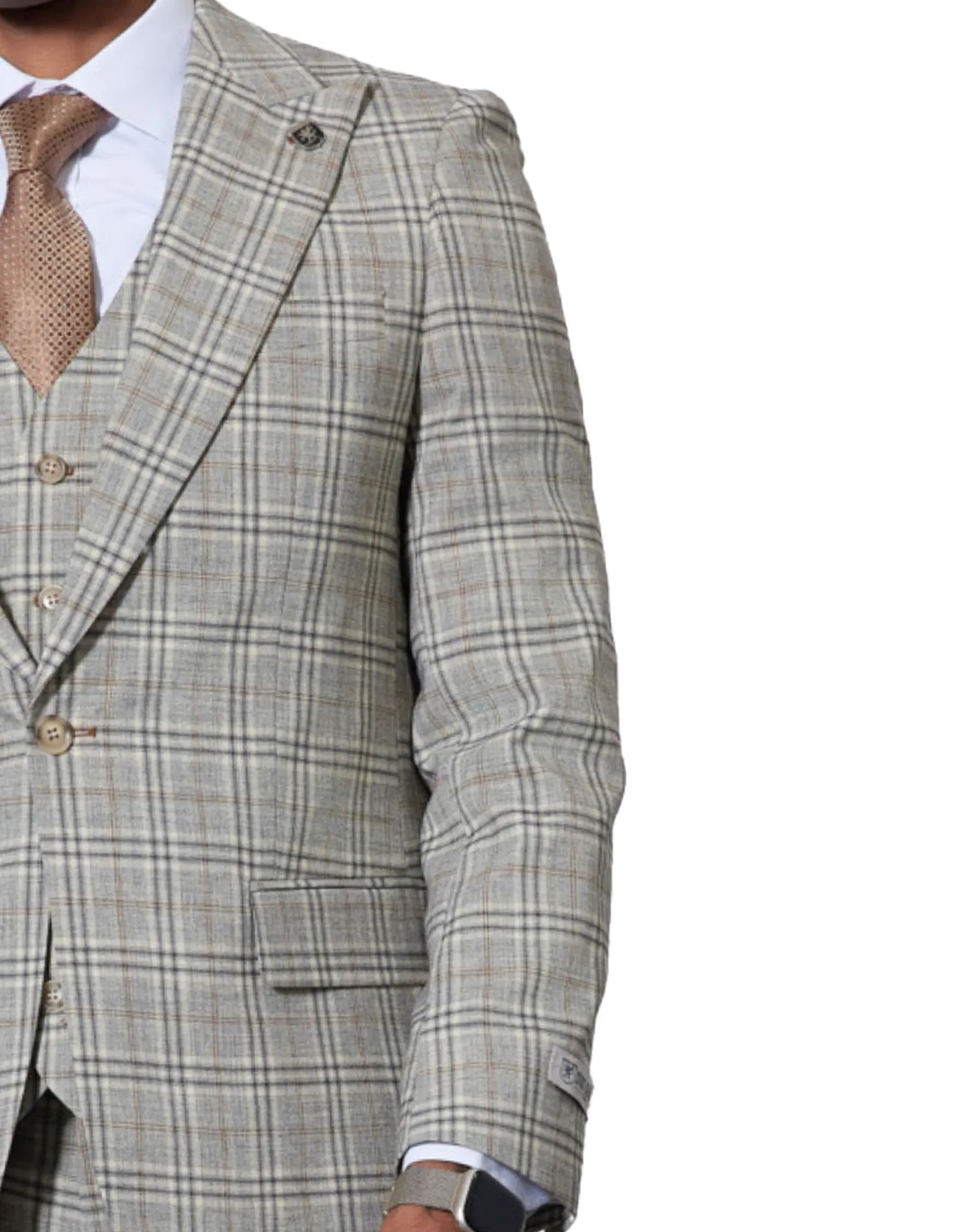 Stacy Adams Glen Plaid Classic Fit Vested Suit - Gray
