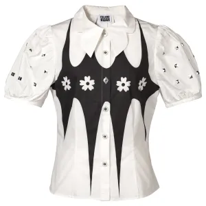 STARRY FLORAL FITTED SHIRT / WHITE/BLACK