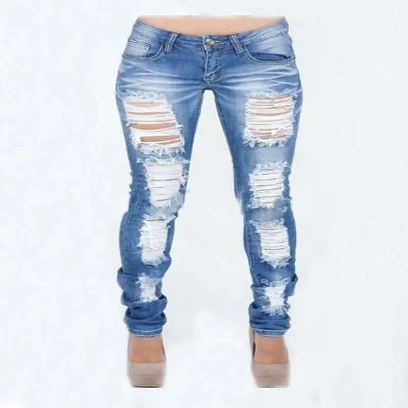 Summer Stretch High Waist Ripped Skinny Denim Pants