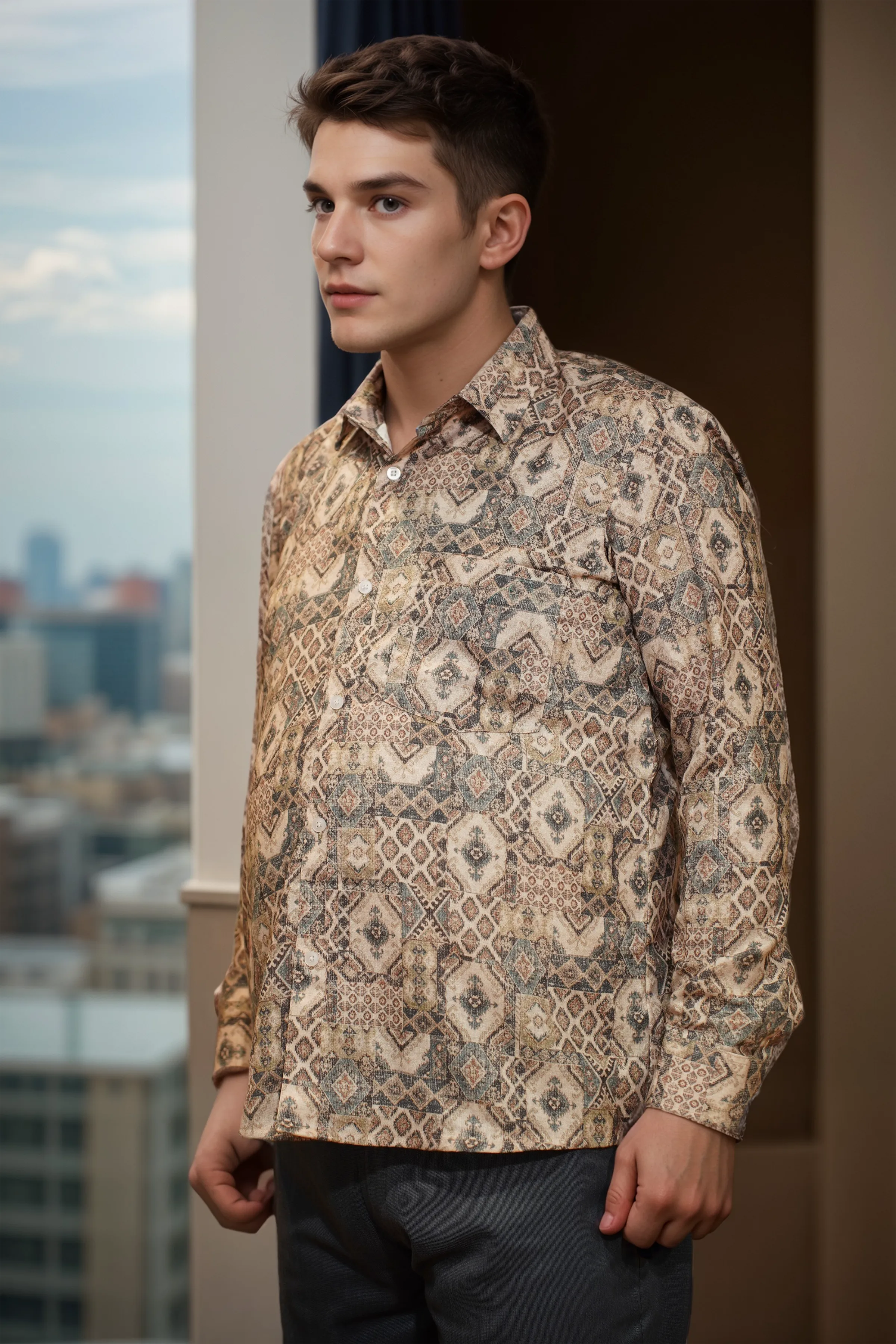 Taupe Terrain Printed Shirt