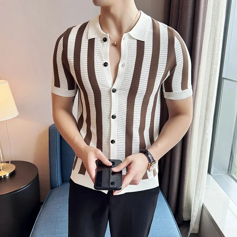 TC Stripe Lapel Knitting Polo Shirts