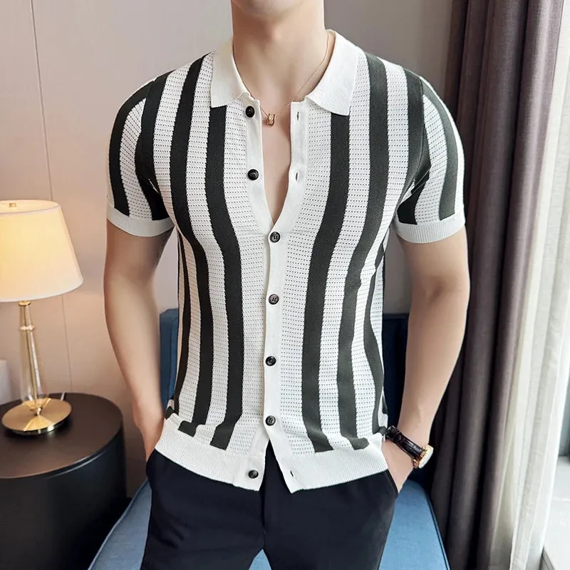 TC Stripe Lapel Knitting Polo Shirts