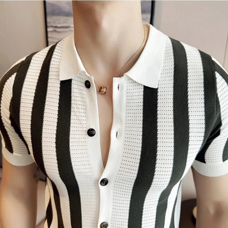 TC Stripe Lapel Knitting Polo Shirts