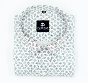 White Color Floral Leaf printed Shirt For Men