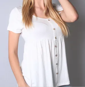 White SS Button Top