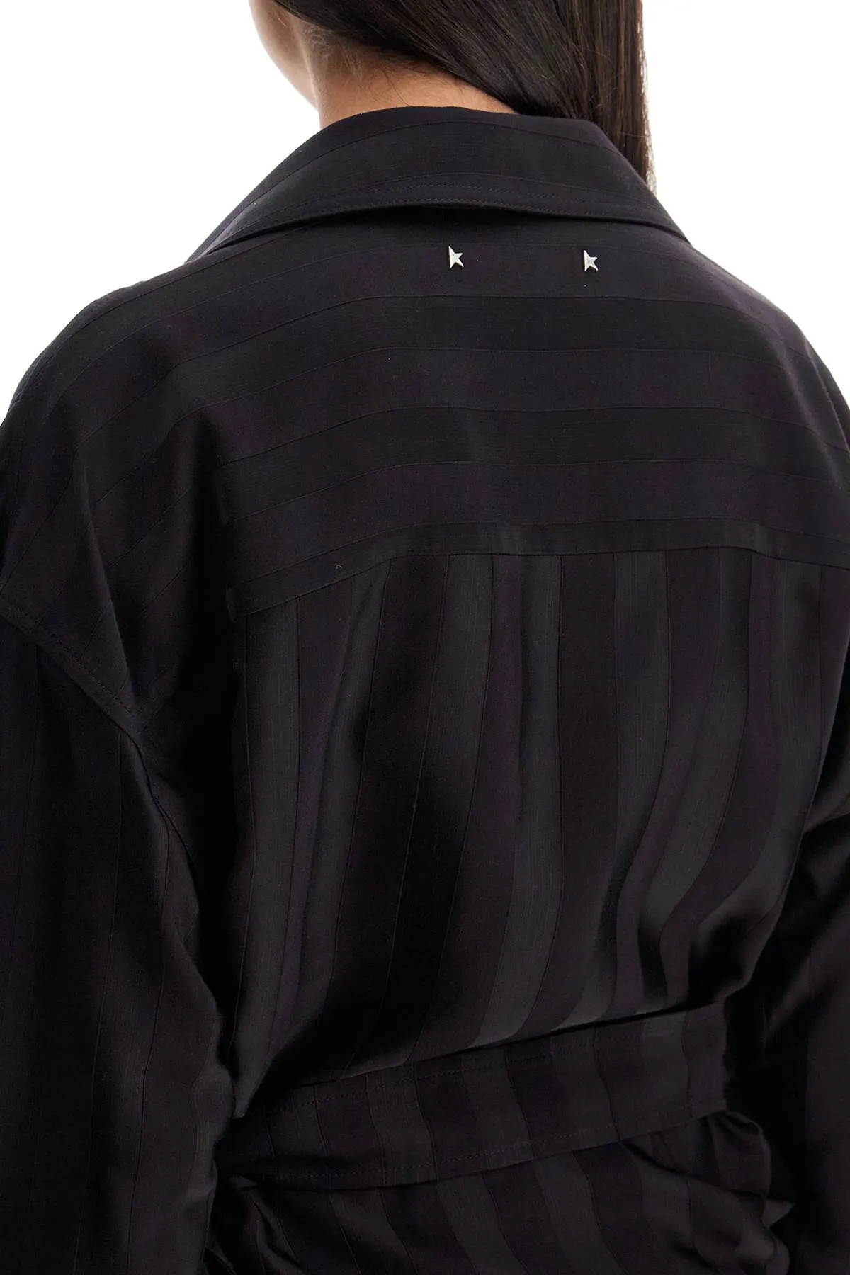 women's wrap shirt in night stripe viscose GWP02146 P001907 NIGHT SHADE